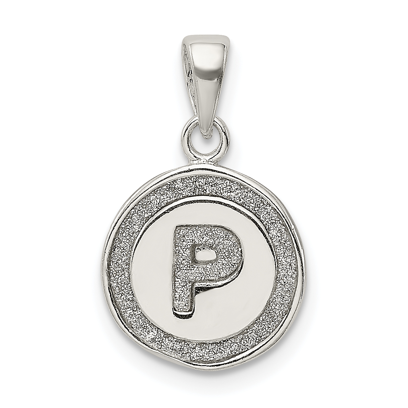 Sterling Silver Glitter Enamel Letter P Initial Circle Pendant (QC9180P)