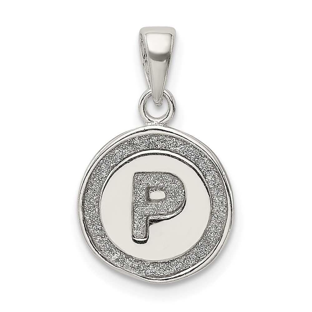 Sterling Silver Glitter Enamel Letter P Initial Circle Pendant (QC9180P)