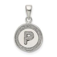 Sterling Silver Glitter Enamel Letter P Initial Circle Pendant view 1