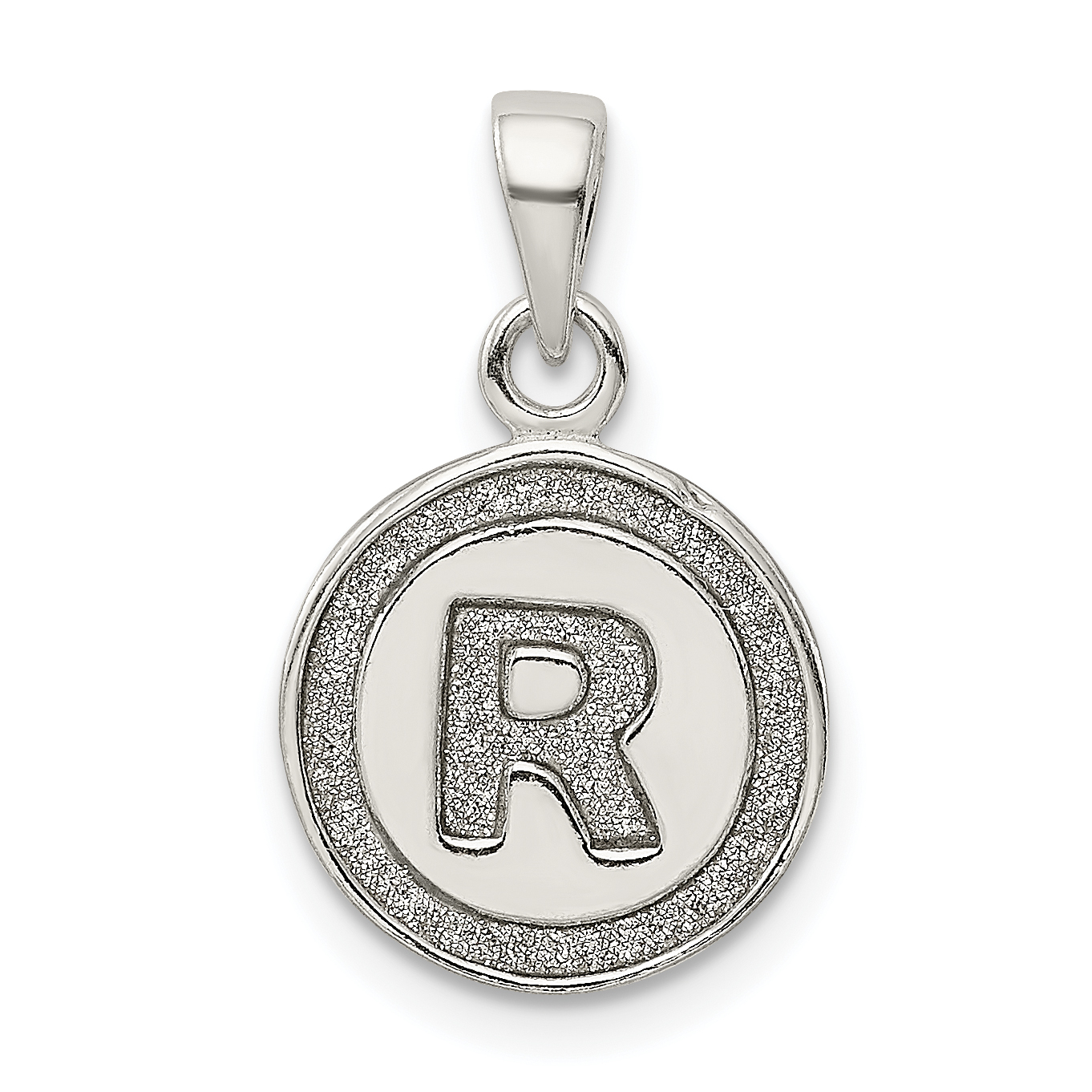 Sterling Silver Glitter Enamel Letter R Initial Circle Pendant (QC9180R)