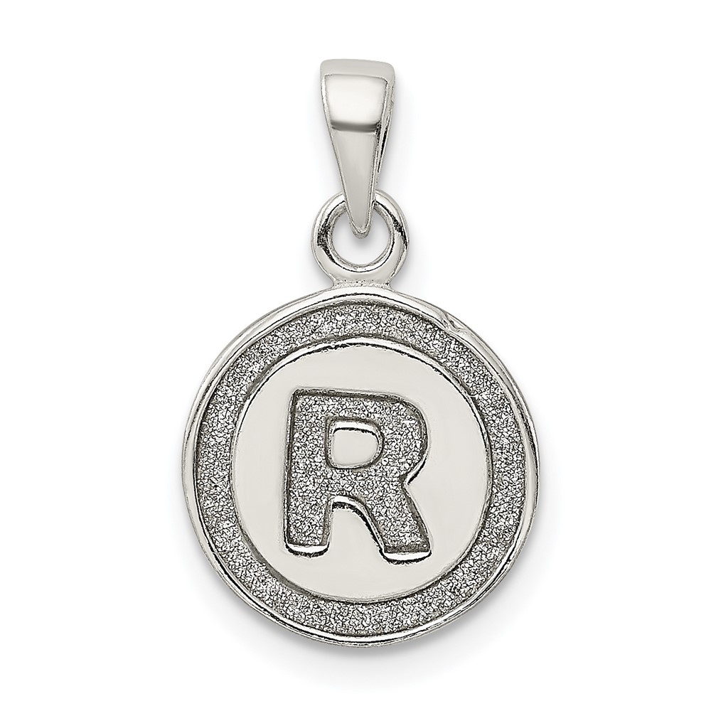 Sterling Silver Glitter Enamel Letter R Initial Circle Pendant (QC9180R)