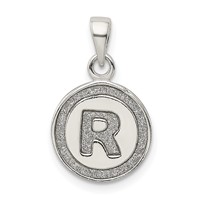 Sterling Silver Glitter Enamel Letter R Initial Circle Pendant view 1