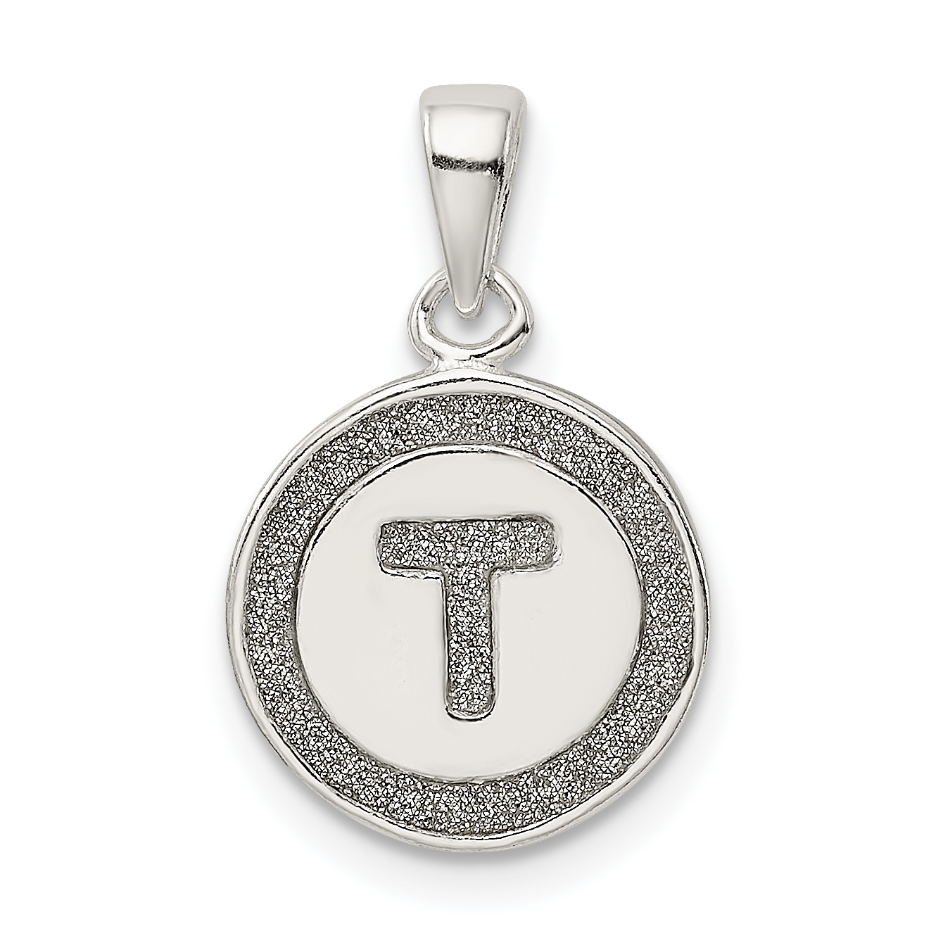 Sterling Silver Glitter Enamel Letter T Initial Circle Pendant (QC9180T)