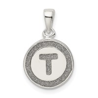Sterling Silver Glitter Enamel Letter T Initial Circle Pendant view 1