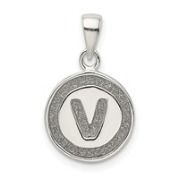 Sterling Silver Glitter Enamel Letter V Initial Circle Pendant view 1