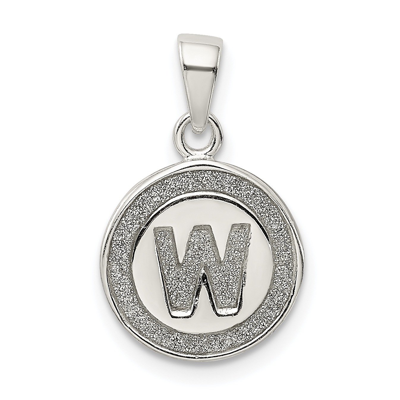 Sterling Silver Glitter Enamel Letter W Initial Circle Pendant (QC9180W)