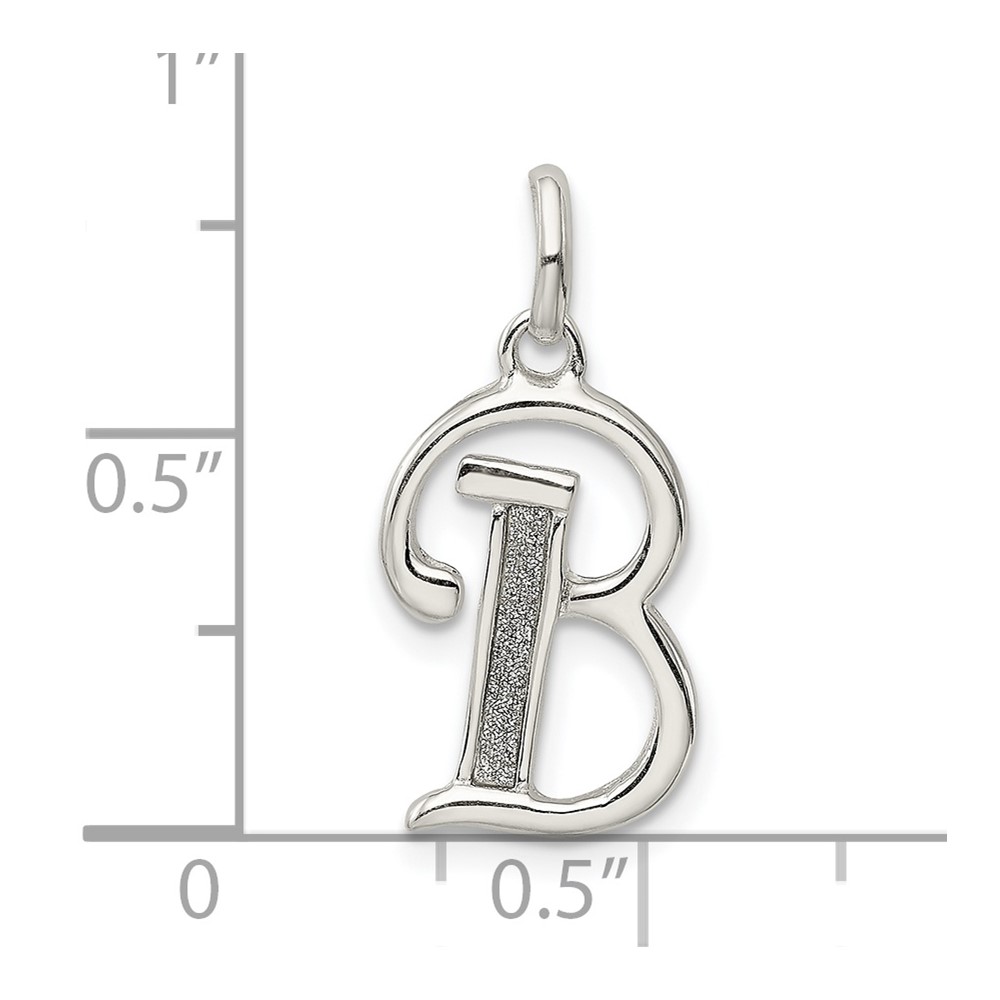 Sterling Silver Polished Glitter Enamel Letter B Initial Charm (QC9181B)