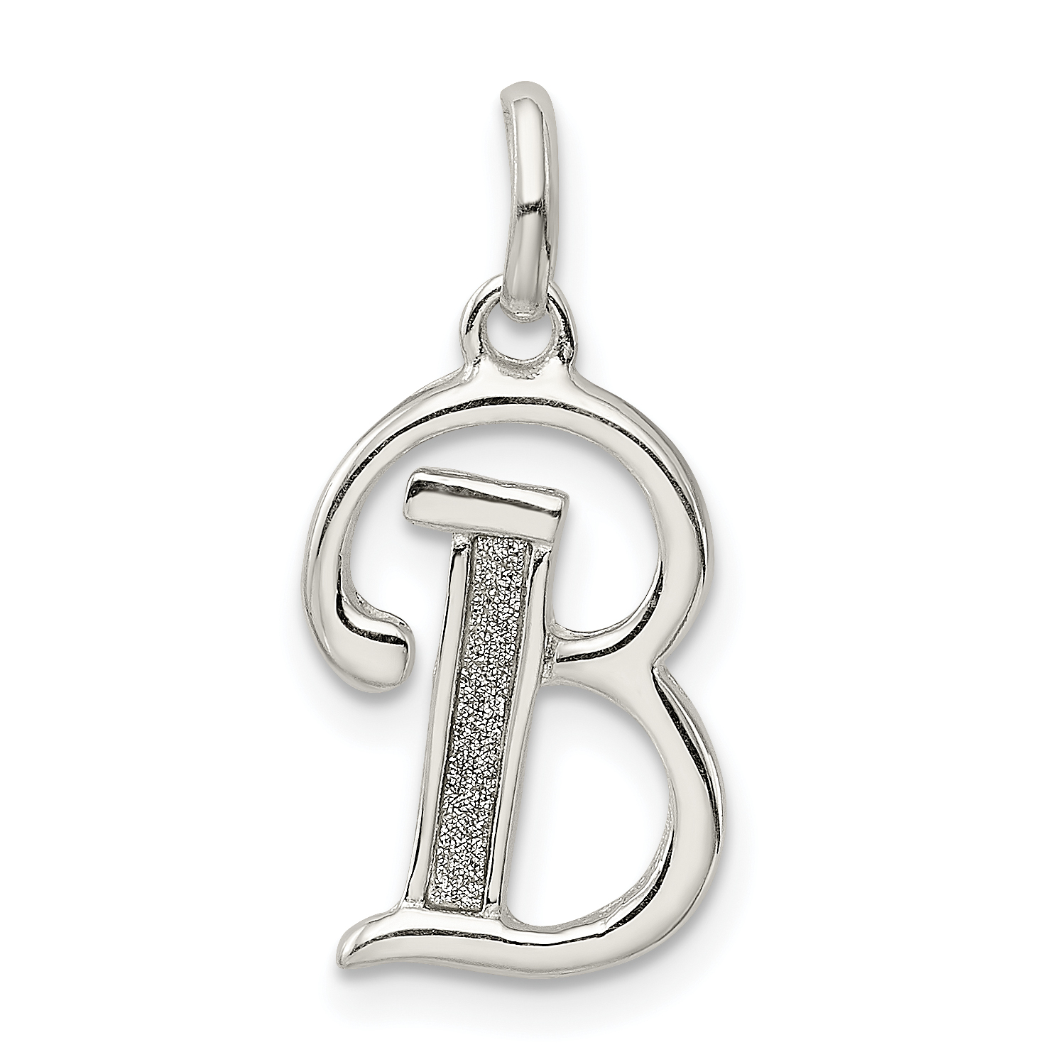 Sterling Silver Polished Glitter Enamel Letter B Initial Charm (QC9181B)