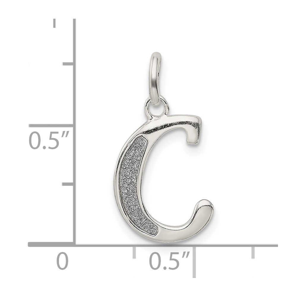 Sterling Silver Polished Glitter Enamel Letter C Iniital Charm (QC9181C)