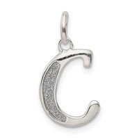 Sterling Silver Polished Glitter Enamel Letter C Iniital Charm view 1