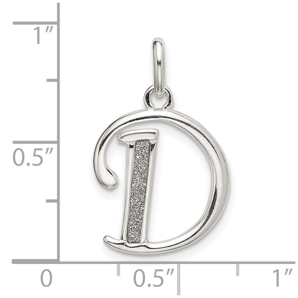 Sterling Silver Polished Glitter Enamel Letter D Initial Charm (QC9181D)