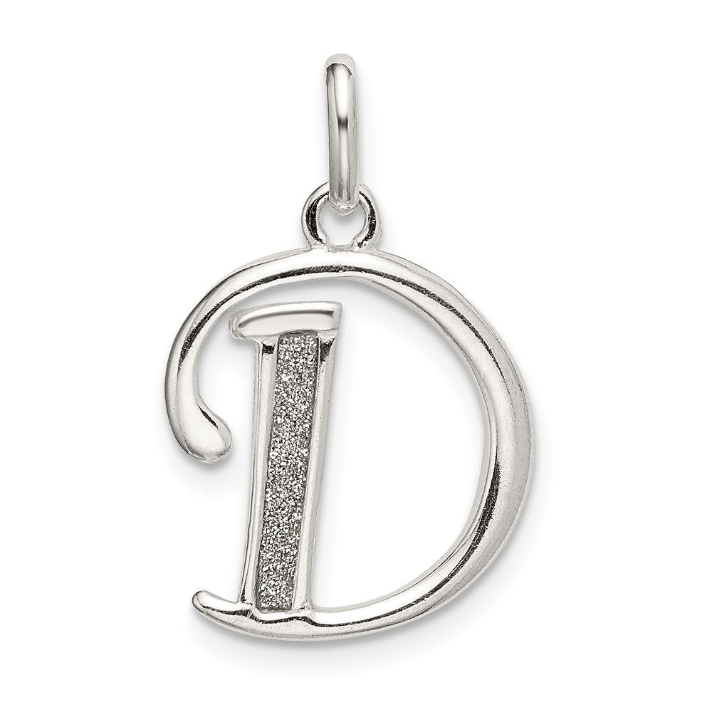 Sterling Silver Polished Glitter Enamel Letter D Initial Charm (QC9181D)