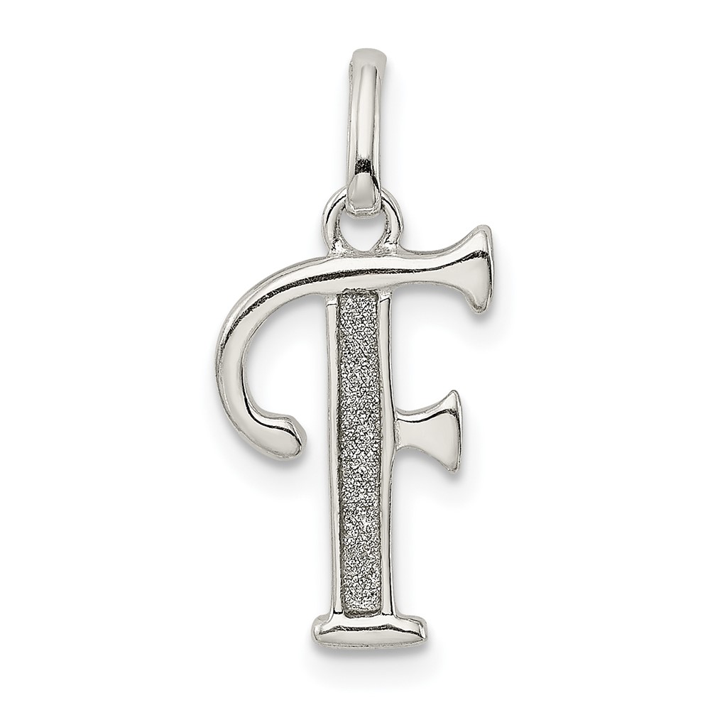 Sterling Silver Polished Glitter Enamel Letter F Initial Charm (QC9181F)