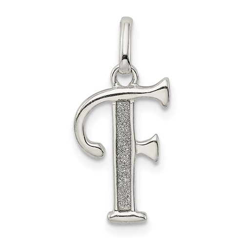 Sterling Silver Polished Glitter Enamel Letter F Initial Charm