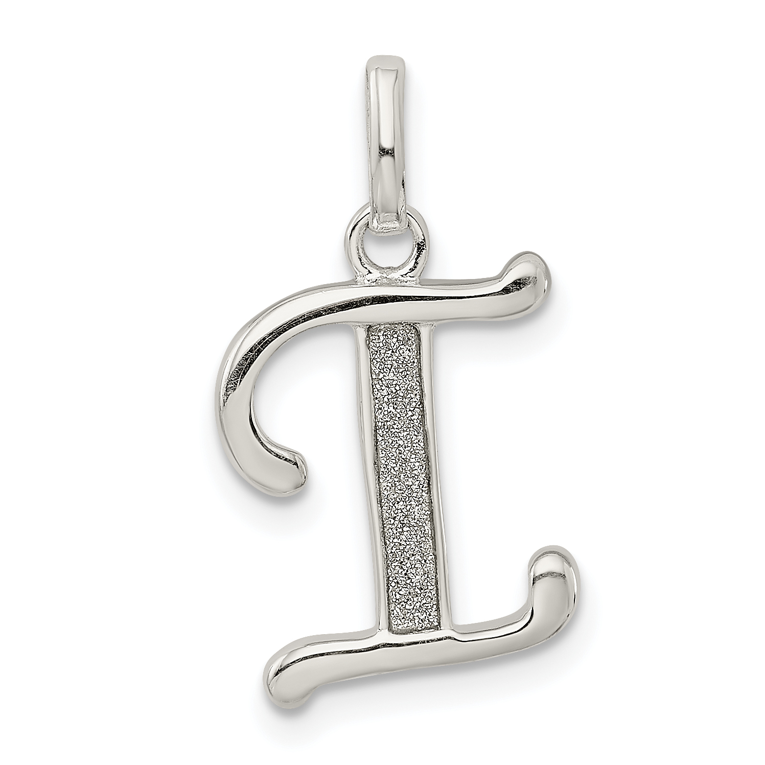 Sterling Silver Polished Glitter Enamel Letter I Initial Charm (QC9181I)