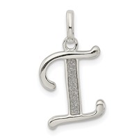 Sterling Silver Polished Glitter Enamel Letter I Initial Charm view 1
