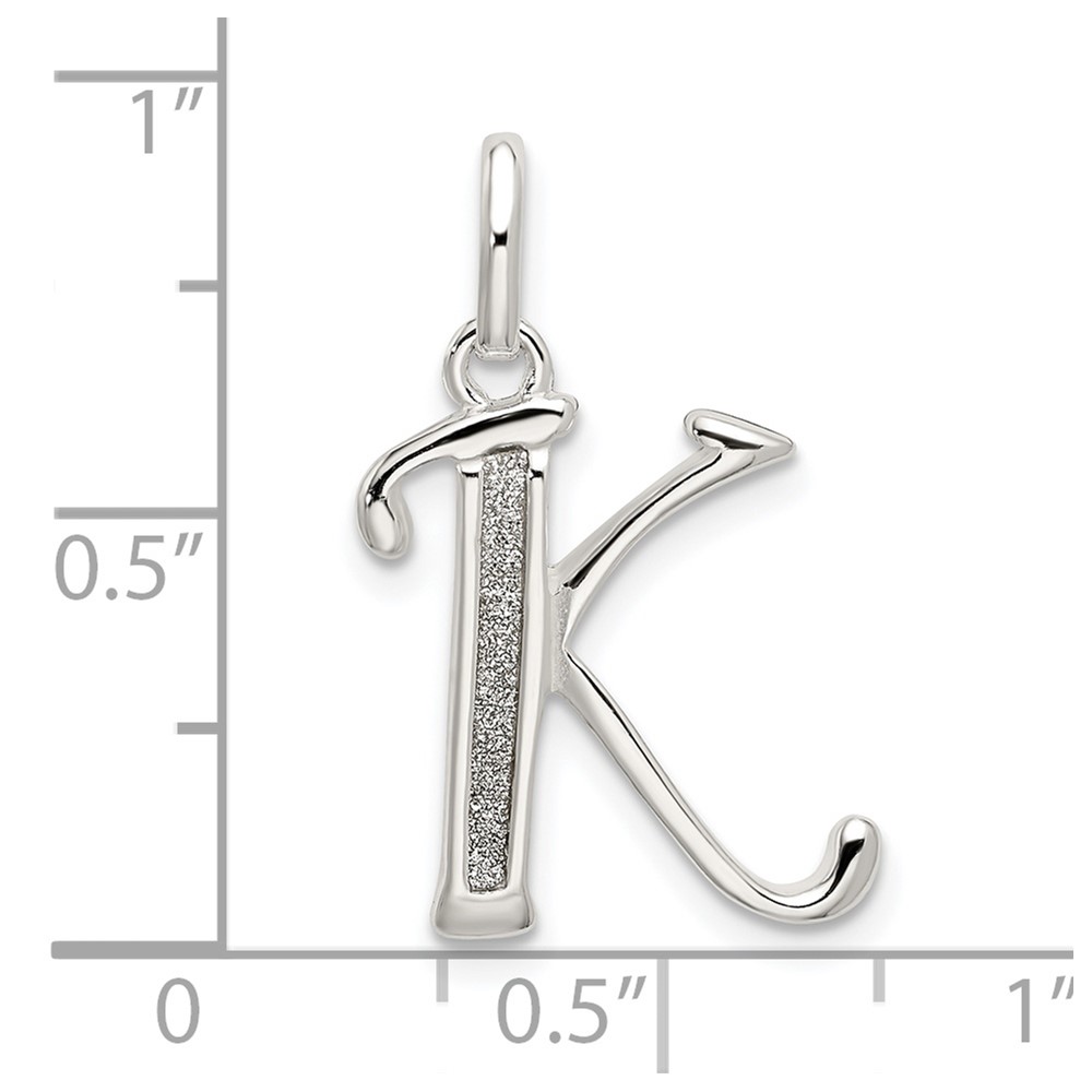 Sterling Silver Polished Glitter Enamel Letter K Initial Charm (QC9181K)