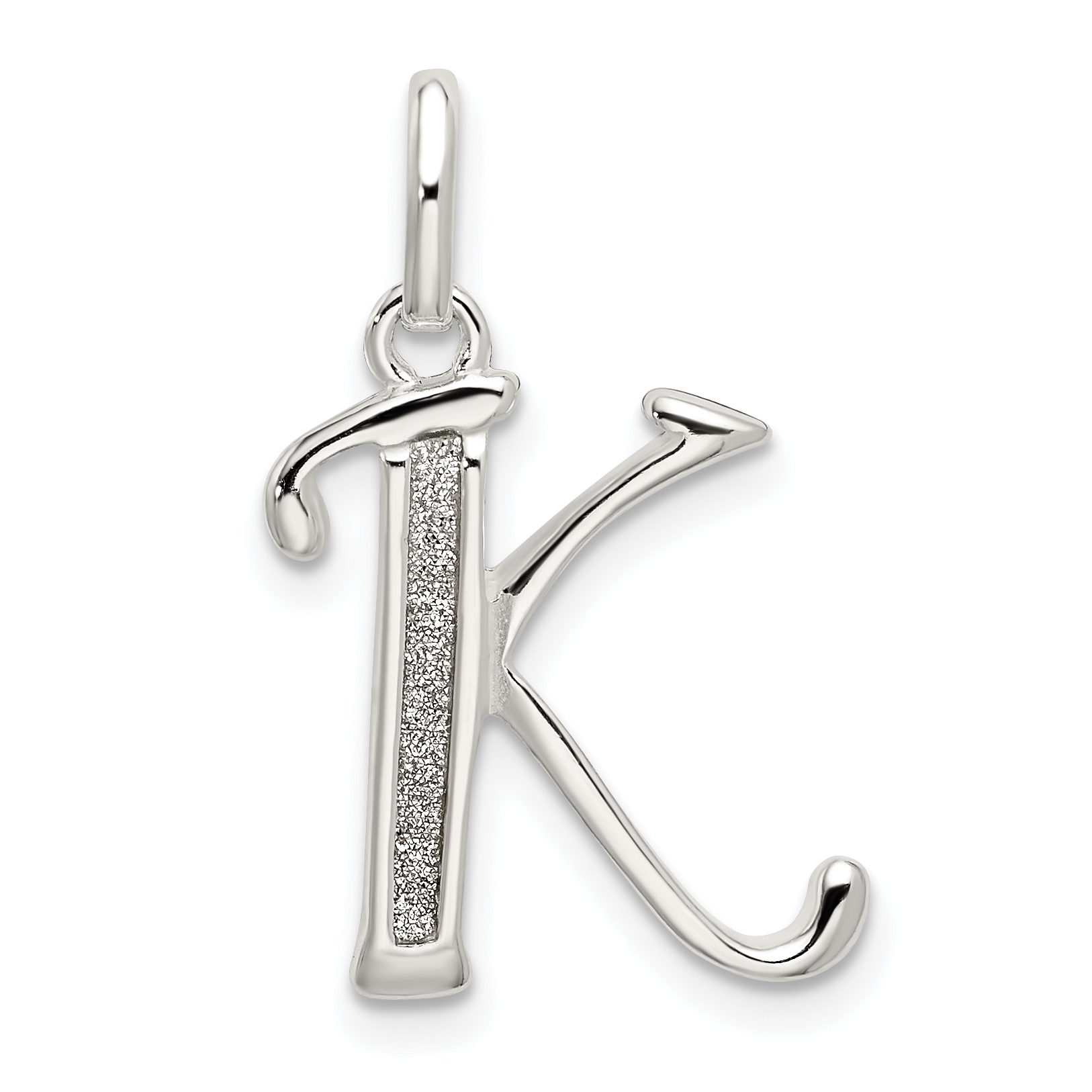 Sterling Silver Polished Glitter Enamel Letter K Initial Charm (QC9181K)