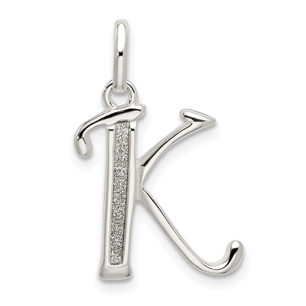 Sterling Silver Polished Glitter Enamel Letter K Initial Charm (QC9181K)