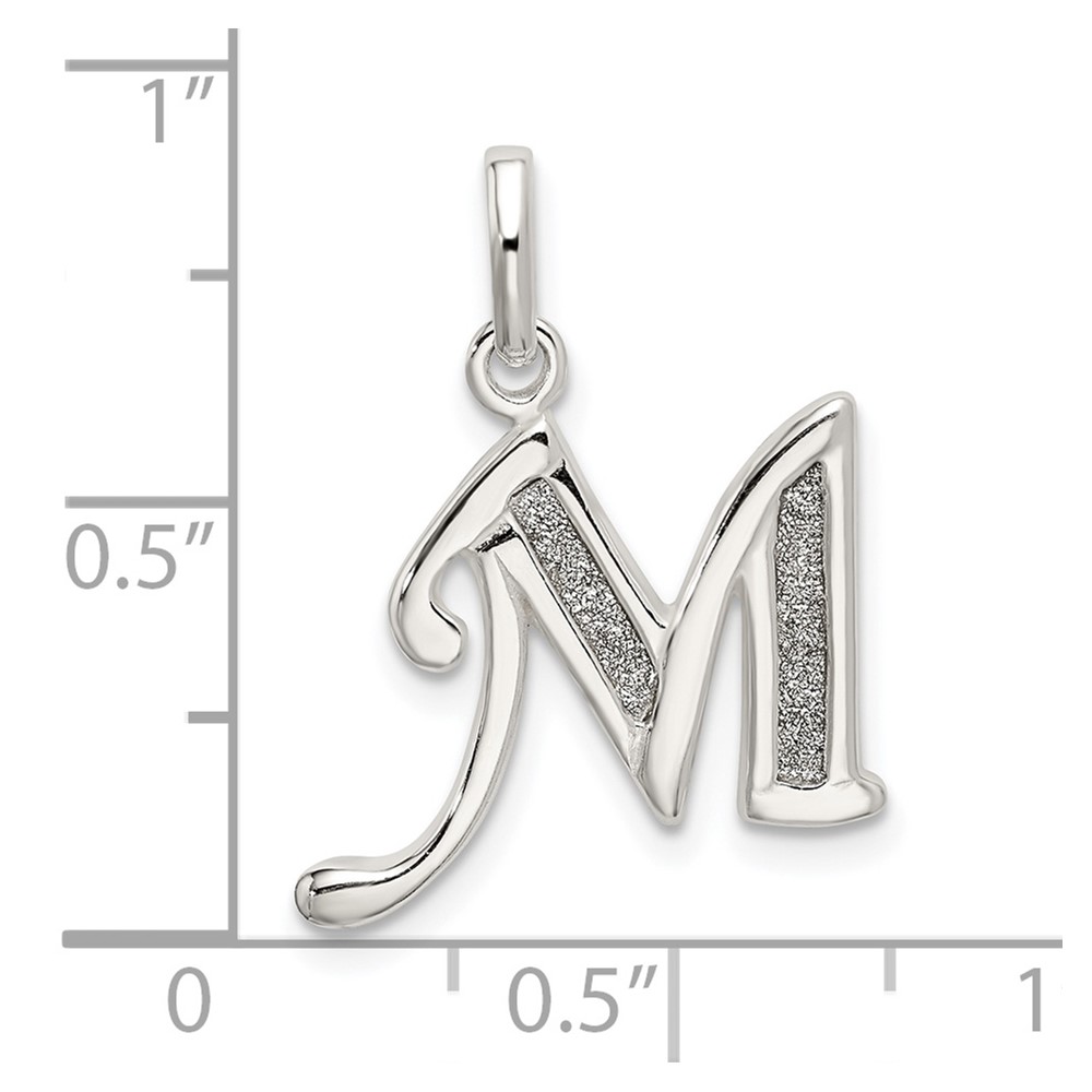Sterling Silver Polished Glitter Enamel Letter M Initial Charm (QC9181M)