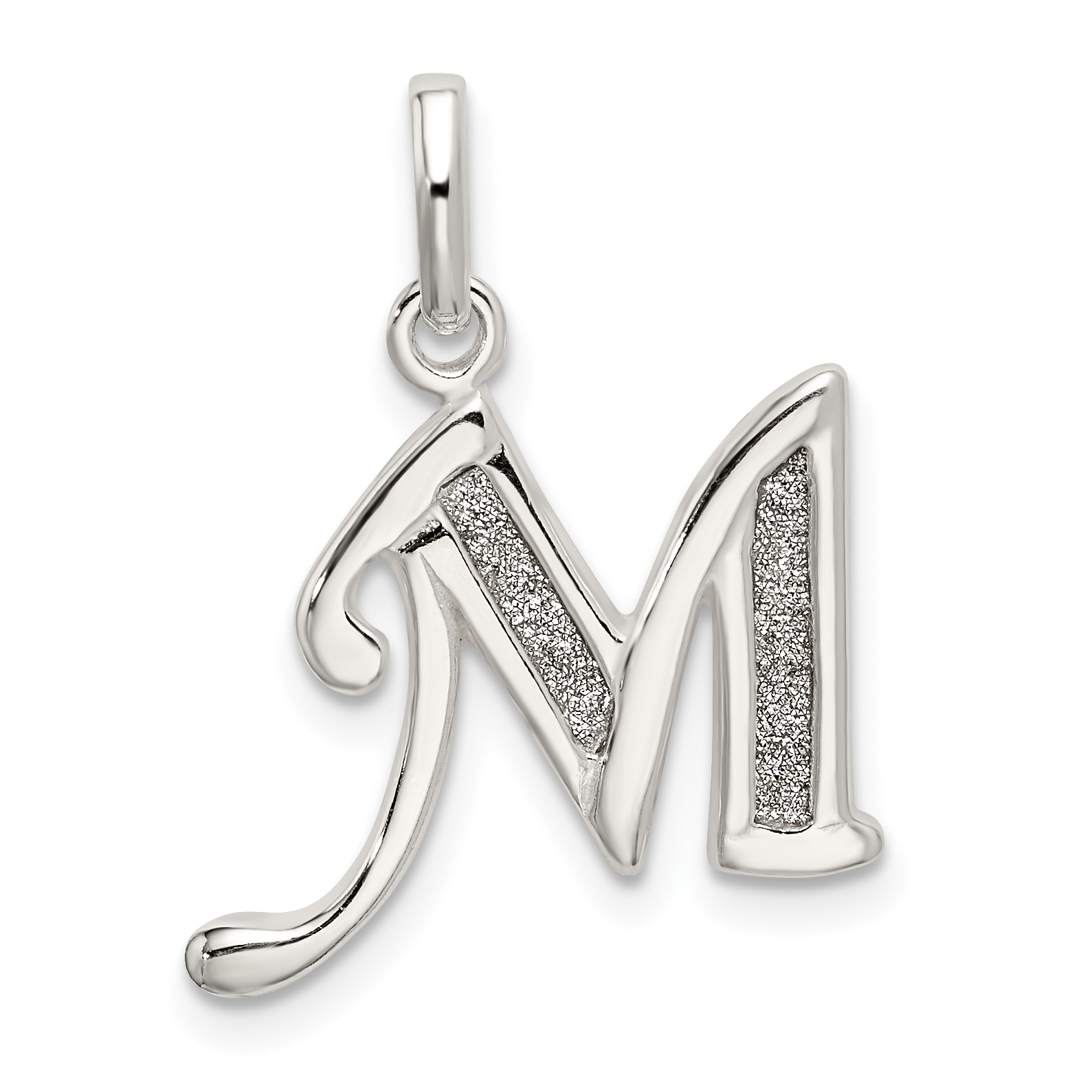 Sterling Silver Polished Glitter Enamel Letter M Initial Charm (QC9181M)