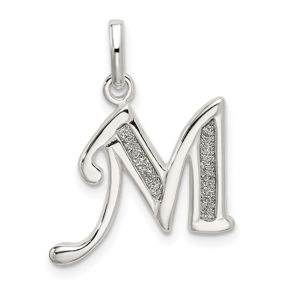 Sterling Silver Polished Glitter Enamel Letter M Initial Charm (QC9181M)