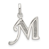Sterling Silver Polished Glitter Enamel Letter M Initial Charm view 1