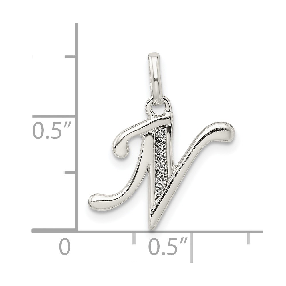 Sterling Silver Polished Glitter Enamel Letter N Initial Charm (QC9181N)