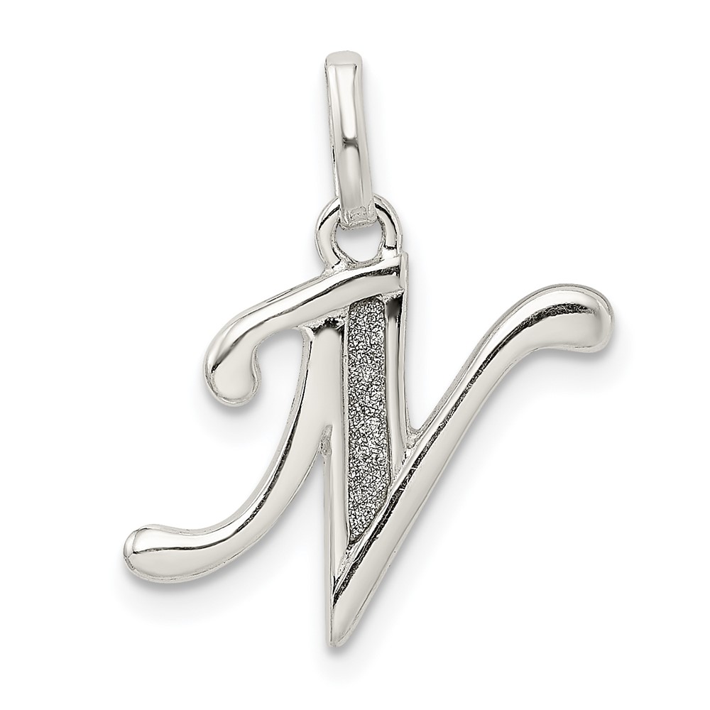Sterling Silver Polished Glitter Enamel Letter N Initial Charm (QC9181N)