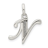 Sterling Silver Polished Glitter Enamel Letter N Initial Charm view 1