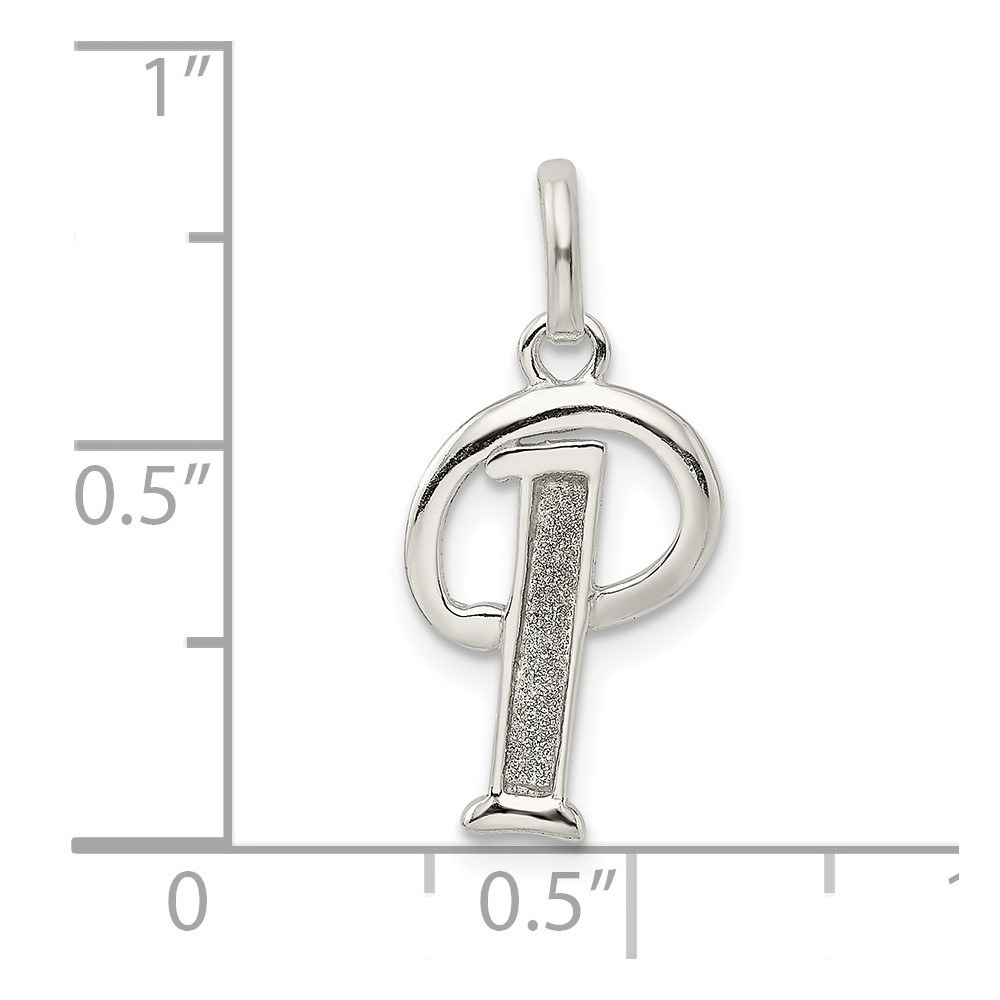 Sterling Silver Polished Glitter Enamel Letter P Initial Charm (QC9181P)