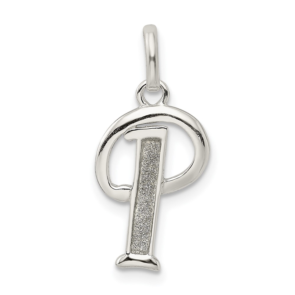 Sterling Silver Polished Glitter Enamel Letter P Initial Charm (QC9181P)