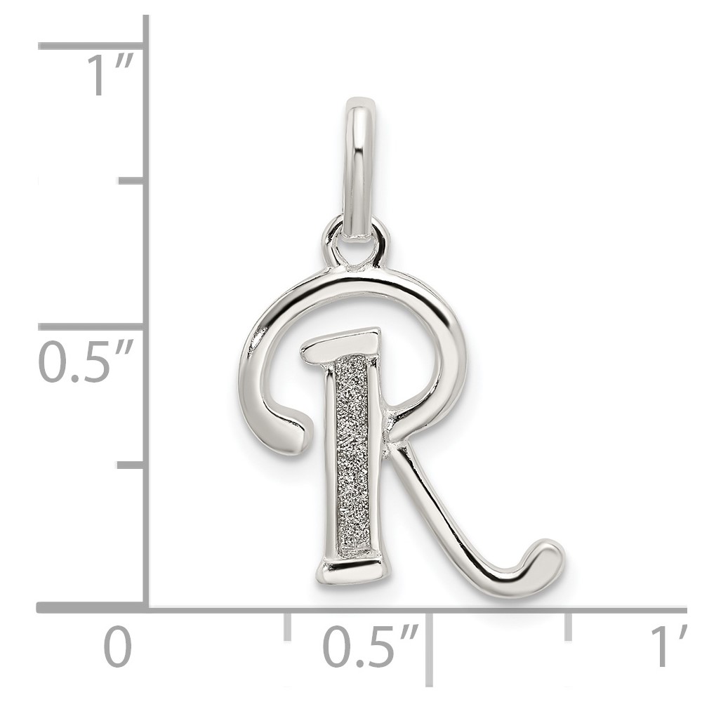 Sterling Silver Polished Glitter Enamel Letter R Initial Charm (QC9181R)