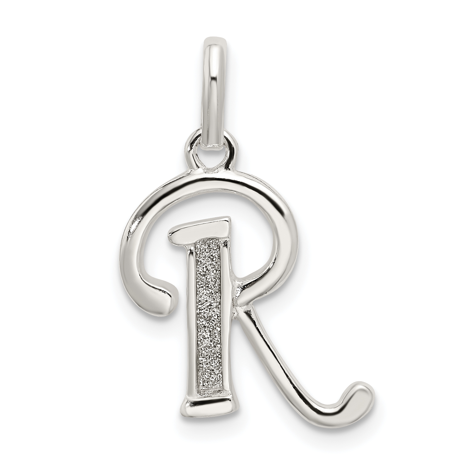 Sterling Silver Polished Glitter Enamel Letter R Initial Charm (QC9181R)