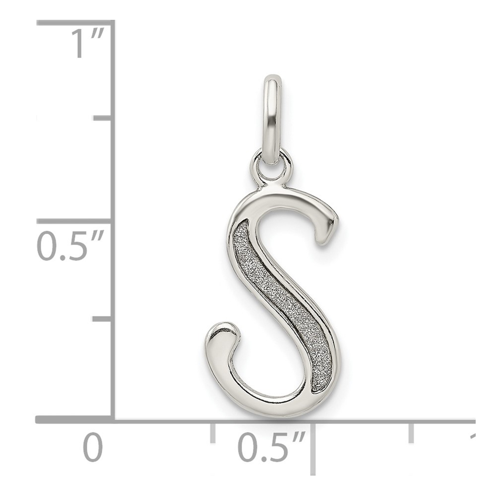 Sterling Silver Polished Glitter Enamel Letter S Initial Charm (QC9181S)