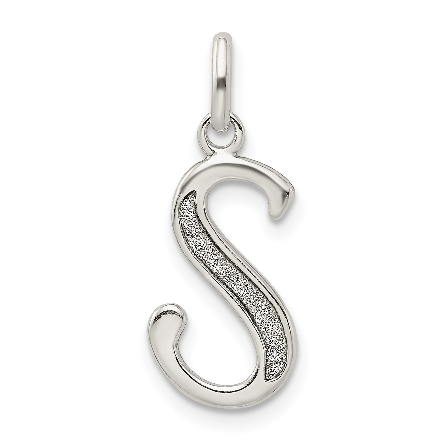 Sterling Silver Polished Glitter Enamel Letter S Initial Charm (QC9181S)