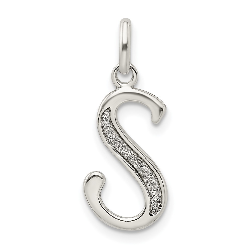 Sterling Silver Polished Glitter Enamel Letter S Initial Charm (QC9181S)