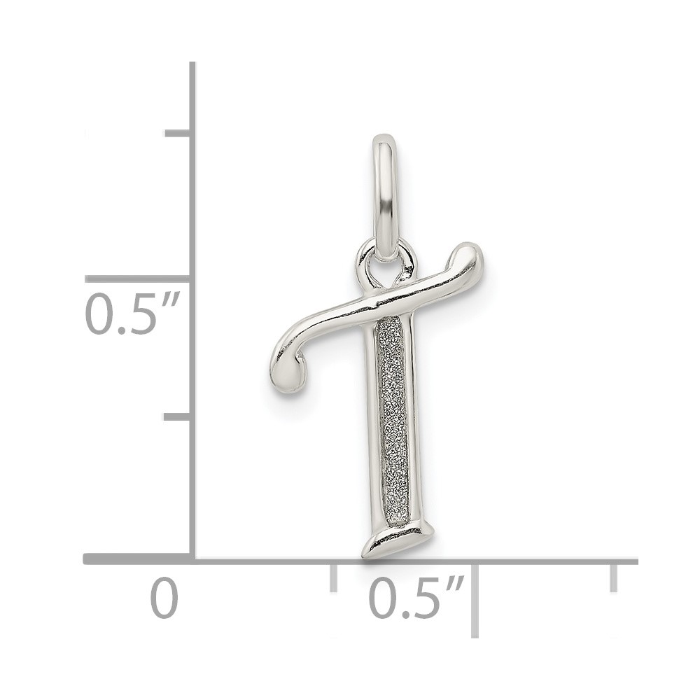 Sterling Silver Polished Glitter Enamel Letter T Initial Charm (QC9181T)
