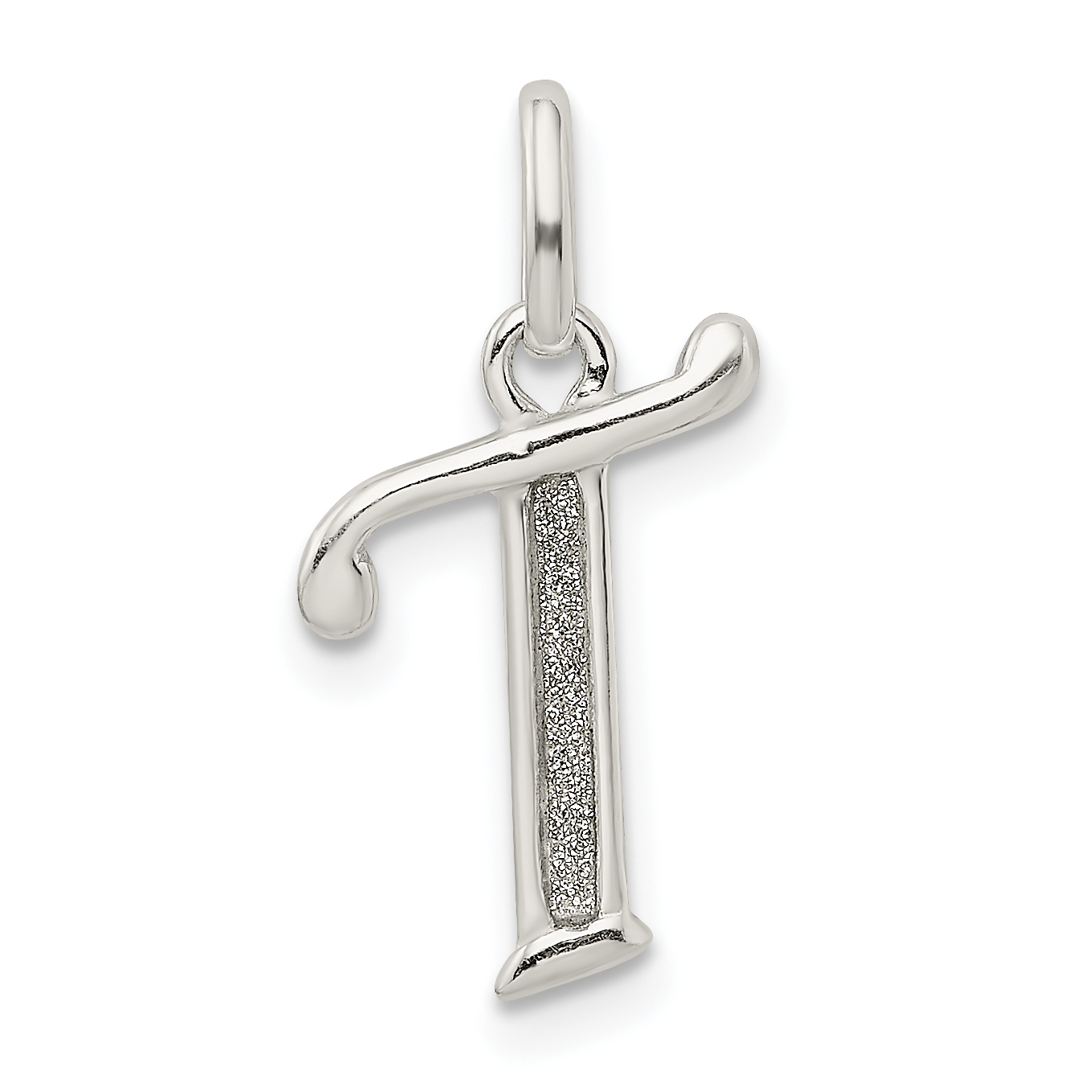 Sterling Silver Polished Glitter Enamel Letter T Initial Charm (QC9181T)
