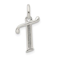 Sterling Silver Polished Glitter Enamel Letter T Initial Charm view 1