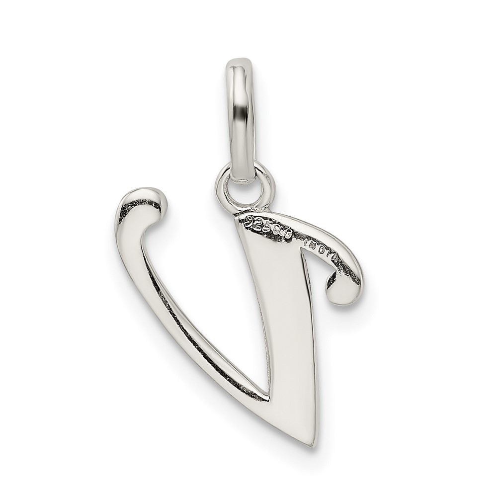 Sterling Silver Polished Glitter Enamel Letter V Initial Charm (QC9181V)