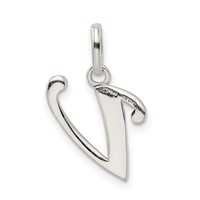 Sterling Silver Polished Glitter Enamel Letter V Initial Charm view 4