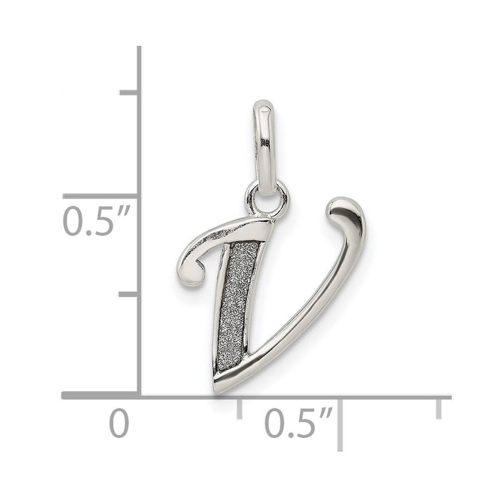 Sterling Silver Polished Glitter Enamel Letter V Initial Charm (QC9181V)