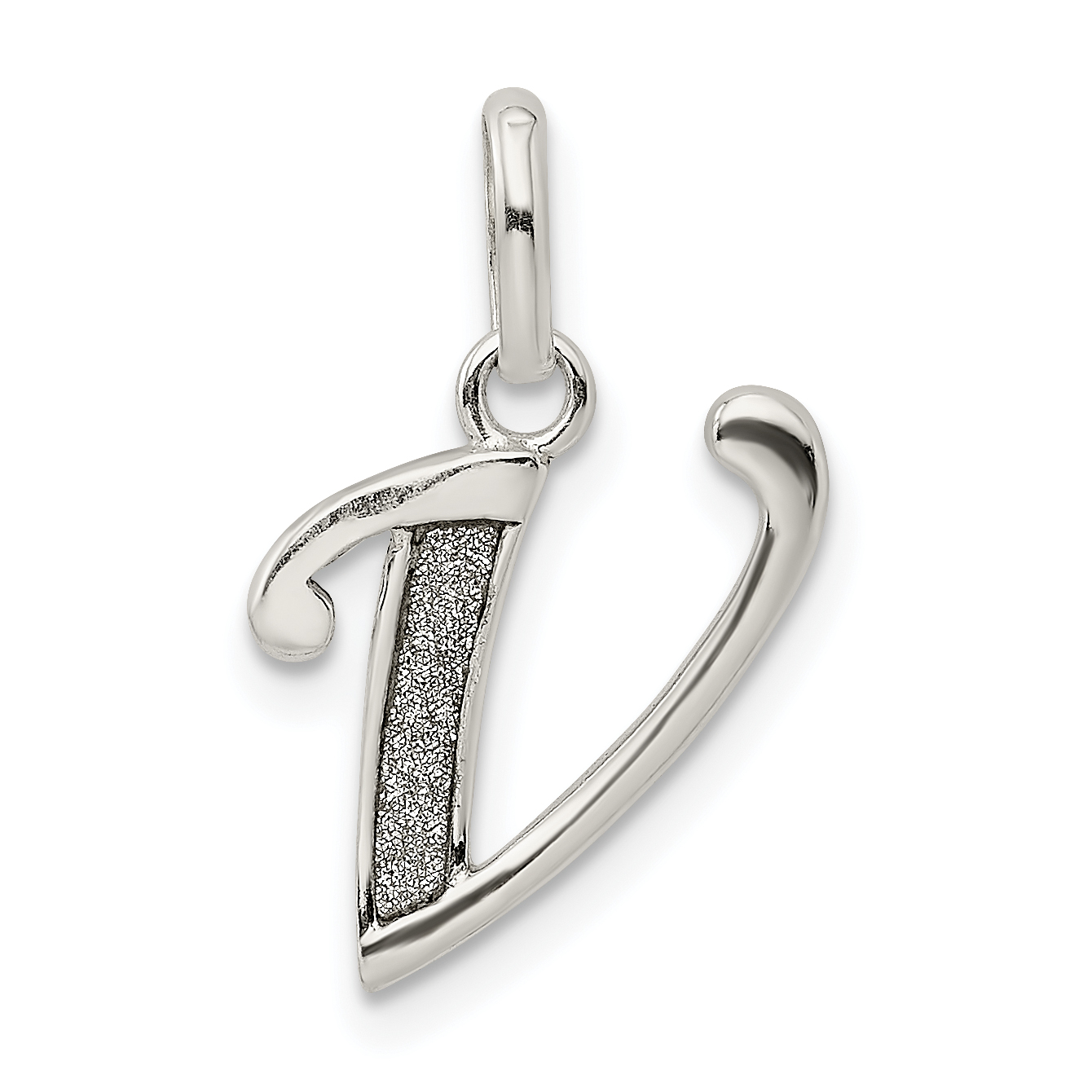 Sterling Silver Polished Glitter Enamel Letter V Initial Charm (QC9181V)