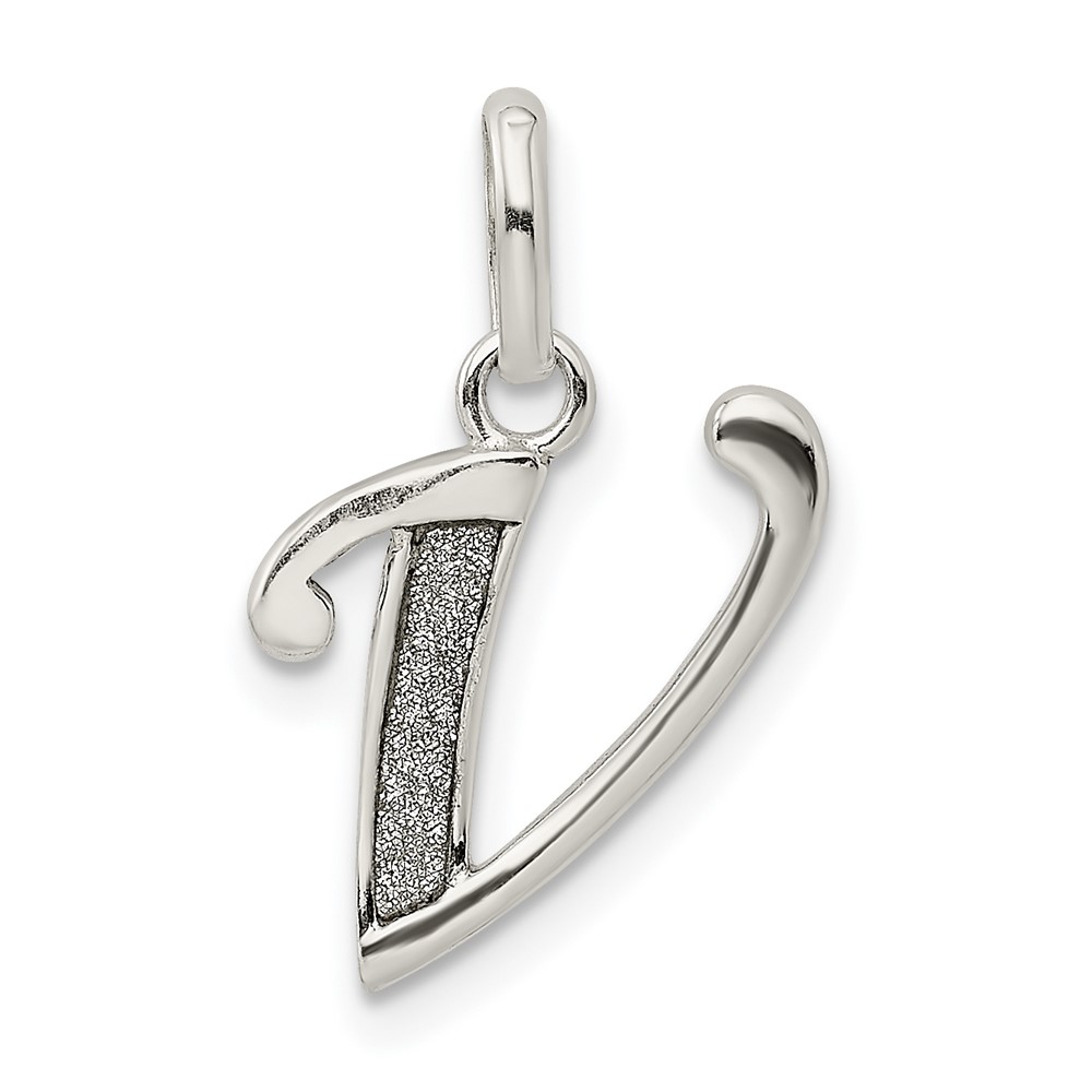 Sterling Silver Polished Glitter Enamel Letter V Initial Charm (QC9181V)
