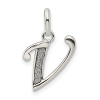 Sterling Silver Polished Glitter Enamel Letter V Initial Charm view 1
