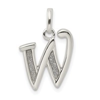 Sterling Silver Polished Glitter Enamel Letter W Initial Charm view 1