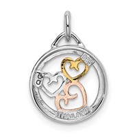 Sterling Silver Rhodium-plated Rose and Gold-tone Polished Three Hearts in Circle Pendant view 3