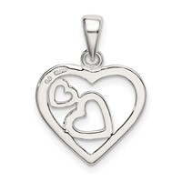 Sterling Silver Polished Red and Pink Enameled Hearts in Heart Pendant view 3