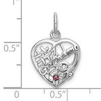 Sterling Silver Rhodium-plated Pink and Clear CZ #1 Grandma Heart Pendant view 4